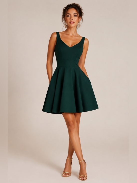 JJs House Dresses & Skirts - JJ’s House Dark Green Fit & Flare Cocktail Dress NWT US 0 V-Neck Party Prom